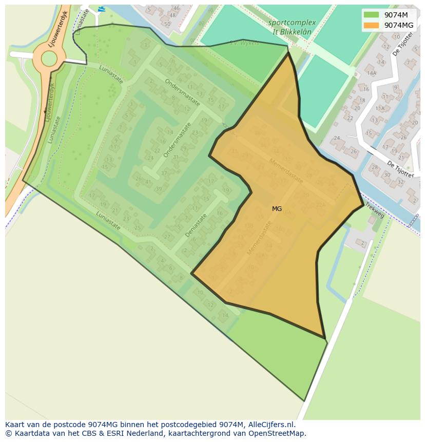 Afbeelding van het postcodegebied 9074 MG op de kaart.