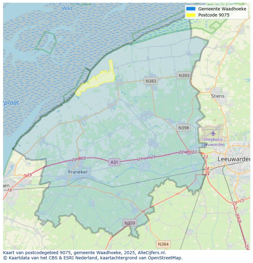 Afbeelding van het postcodegebied 9075 op de kaart.