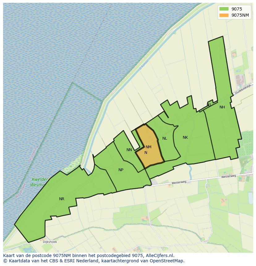 Afbeelding van het postcodegebied 9075 NM op de kaart.