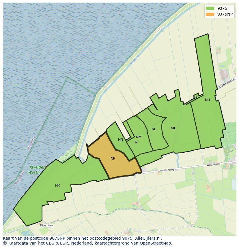 Afbeelding van het postcodegebied 9075 NP op de kaart.