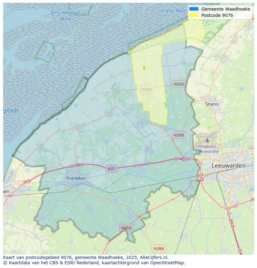 Afbeelding van het postcodegebied 9076 op de kaart.