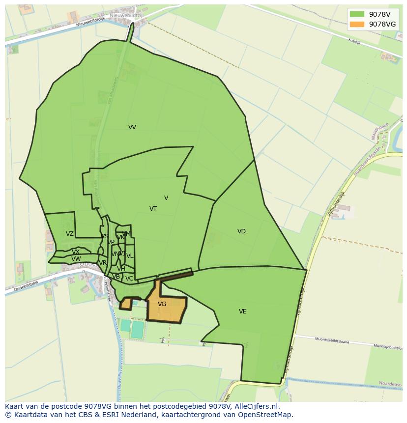 Afbeelding van het postcodegebied 9078 VG op de kaart.