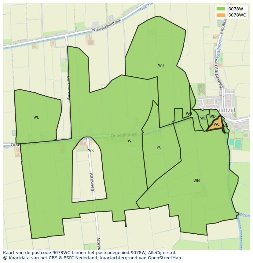 Afbeelding van het postcodegebied 9078 WC op de kaart.