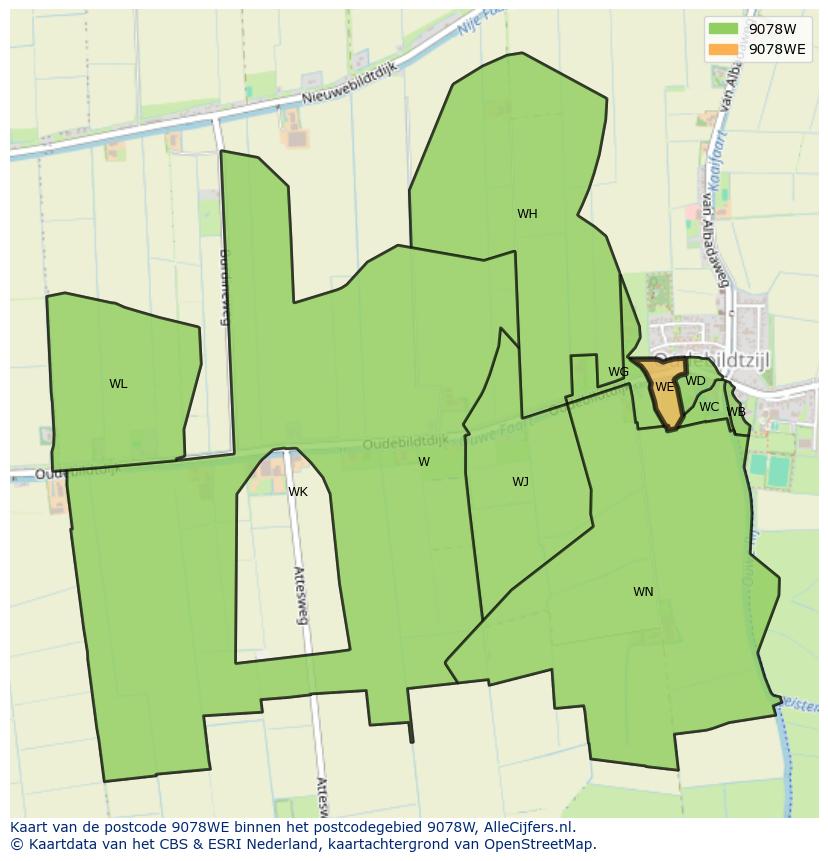 Afbeelding van het postcodegebied 9078 WE op de kaart.