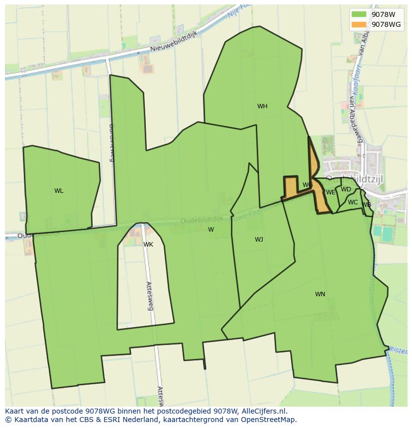 Afbeelding van het postcodegebied 9078 WG op de kaart.