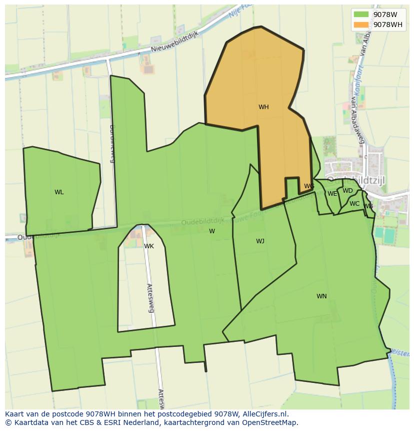Afbeelding van het postcodegebied 9078 WH op de kaart.