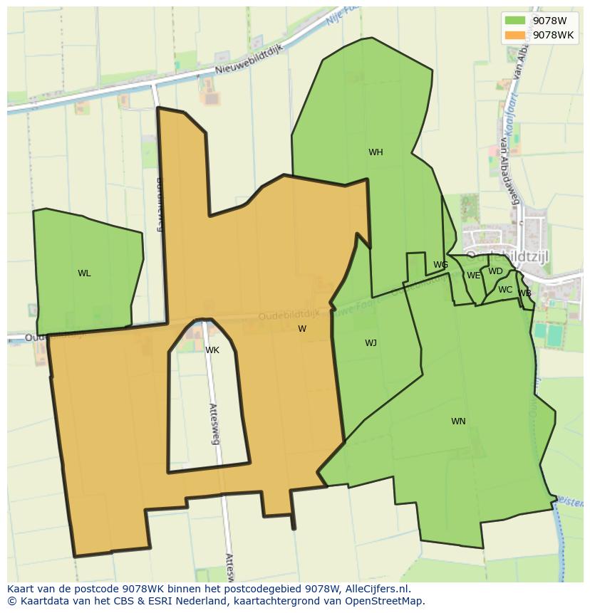 Afbeelding van het postcodegebied 9078 WK op de kaart.