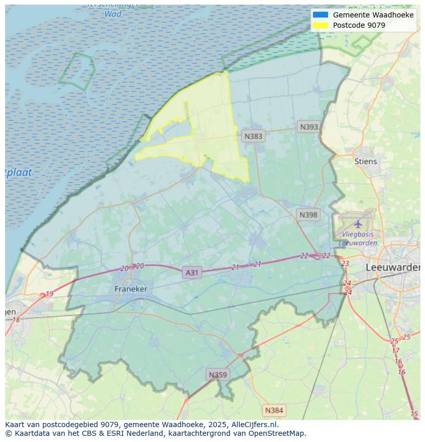 Afbeelding van het postcodegebied 9079 op de kaart.