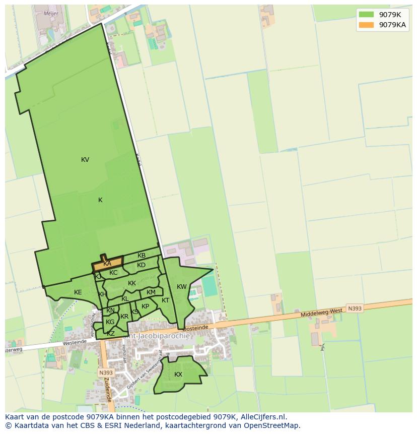 Afbeelding van het postcodegebied 9079 KA op de kaart.