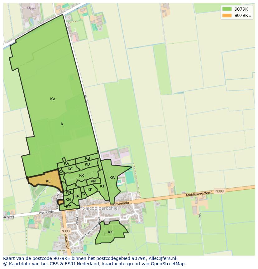 Afbeelding van het postcodegebied 9079 KE op de kaart.