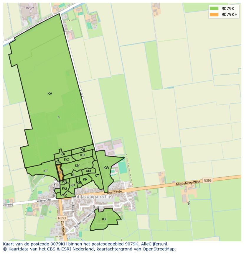 Afbeelding van het postcodegebied 9079 KH op de kaart.