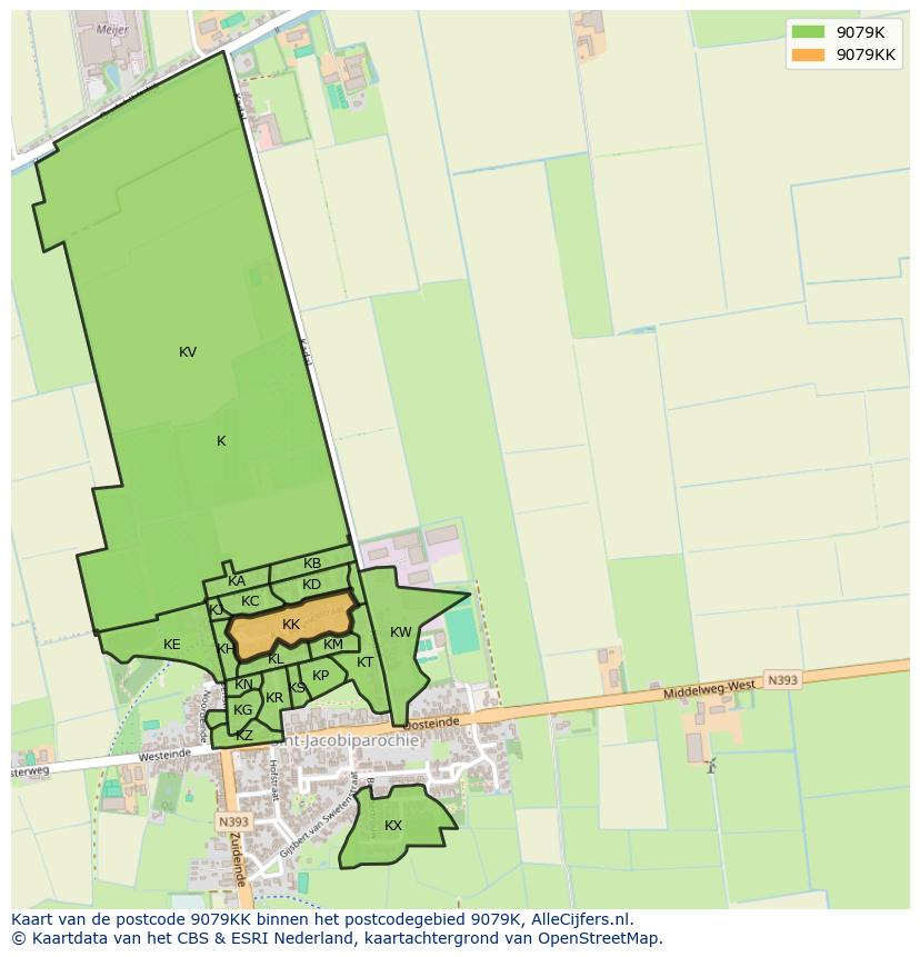 Afbeelding van het postcodegebied 9079 KK op de kaart.