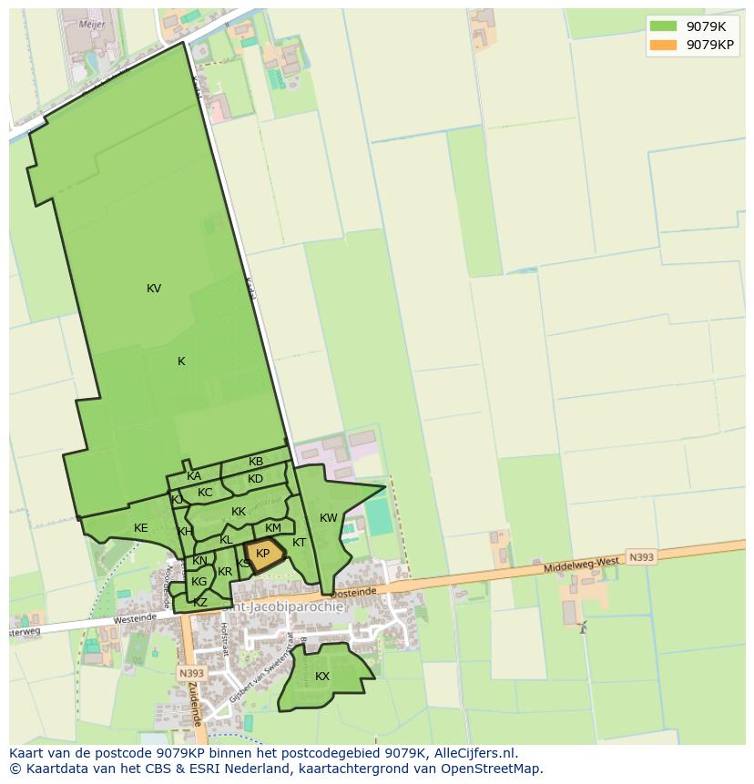 Afbeelding van het postcodegebied 9079 KP op de kaart.
