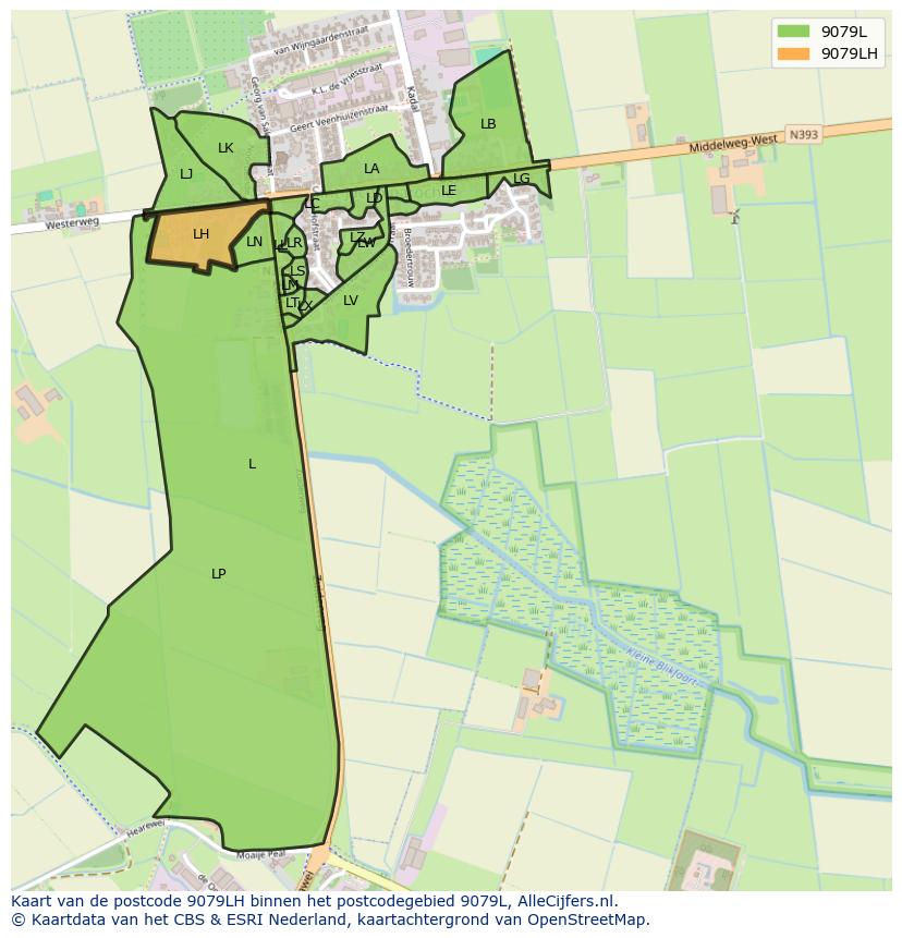 Afbeelding van het postcodegebied 9079 LH op de kaart.