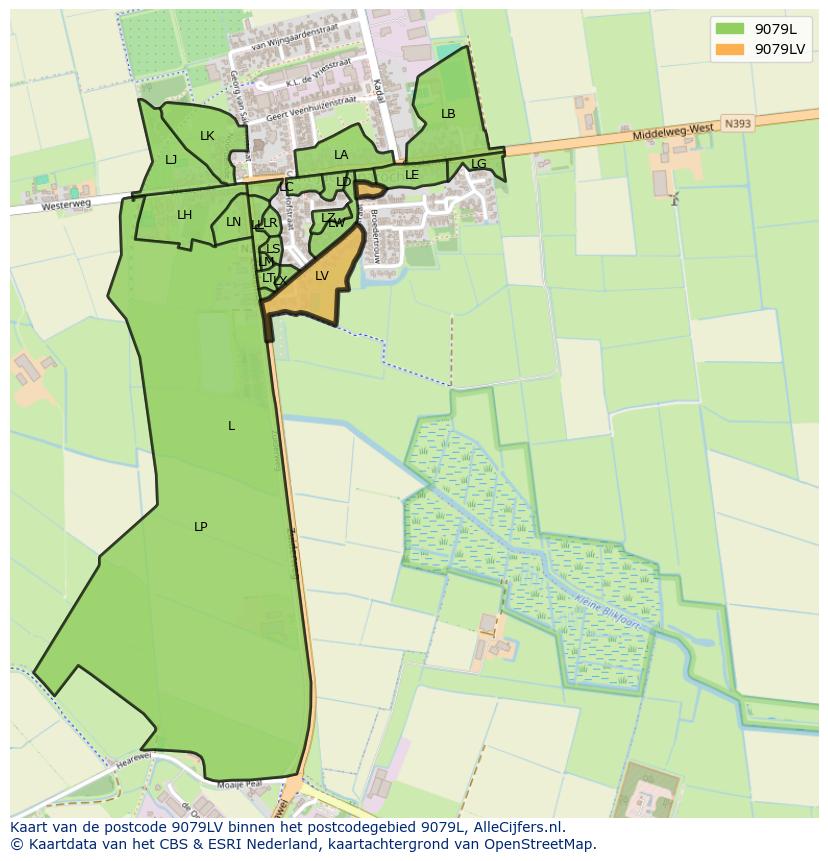 Afbeelding van het postcodegebied 9079 LV op de kaart.