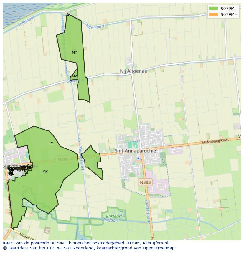 Afbeelding van het postcodegebied 9079 MH op de kaart.