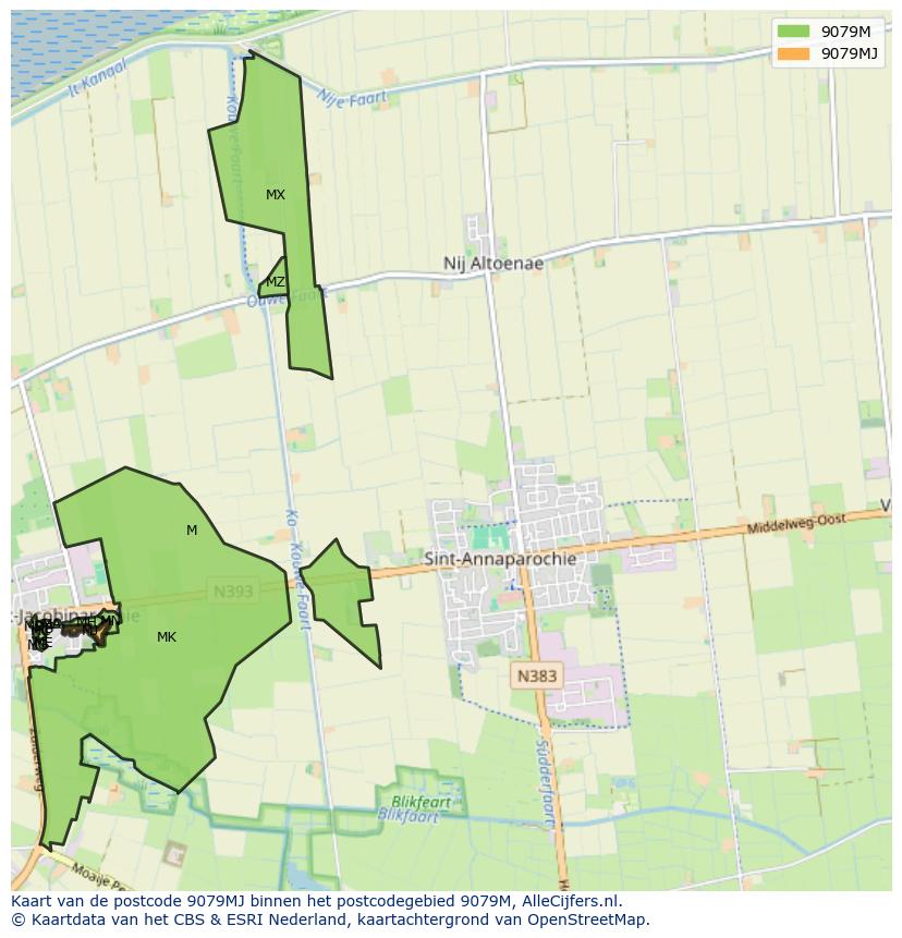 Afbeelding van het postcodegebied 9079 MJ op de kaart.