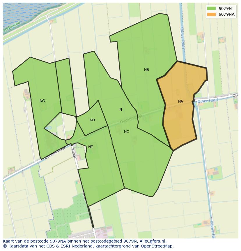 Afbeelding van het postcodegebied 9079 NA op de kaart.