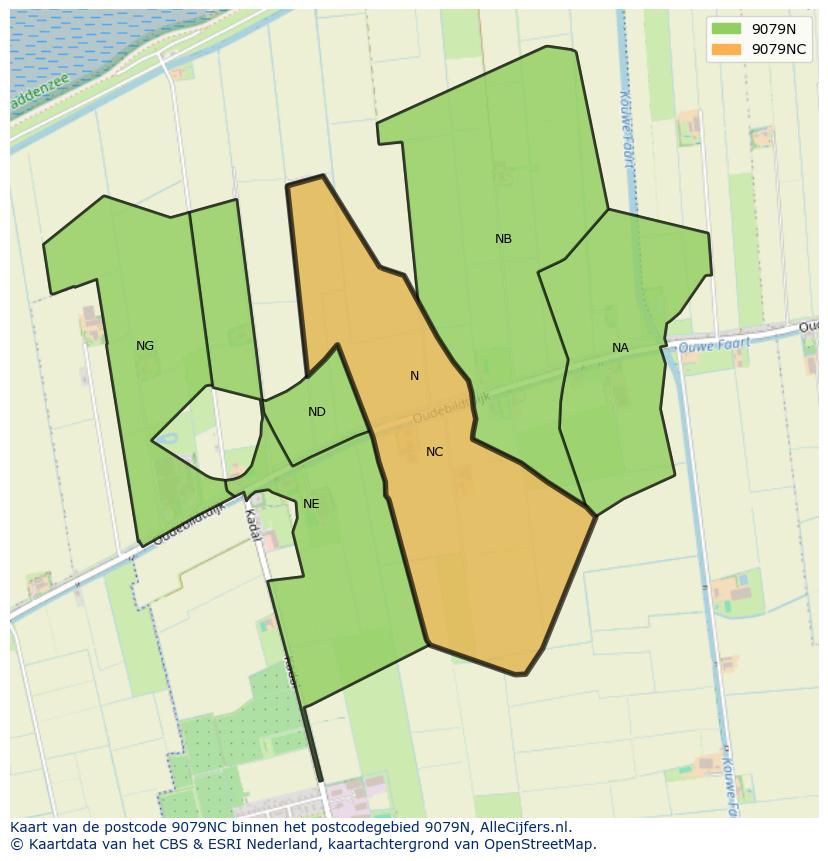 Afbeelding van het postcodegebied 9079 NC op de kaart.
