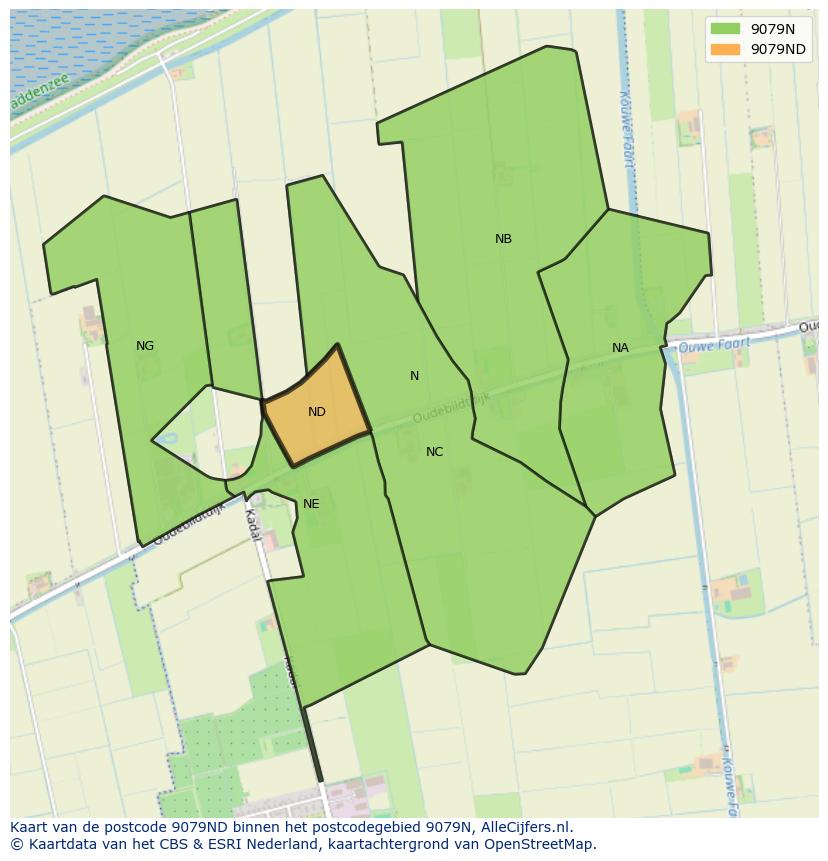 Afbeelding van het postcodegebied 9079 ND op de kaart.