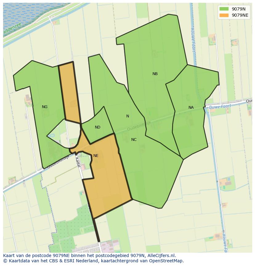 Afbeelding van het postcodegebied 9079 NE op de kaart.