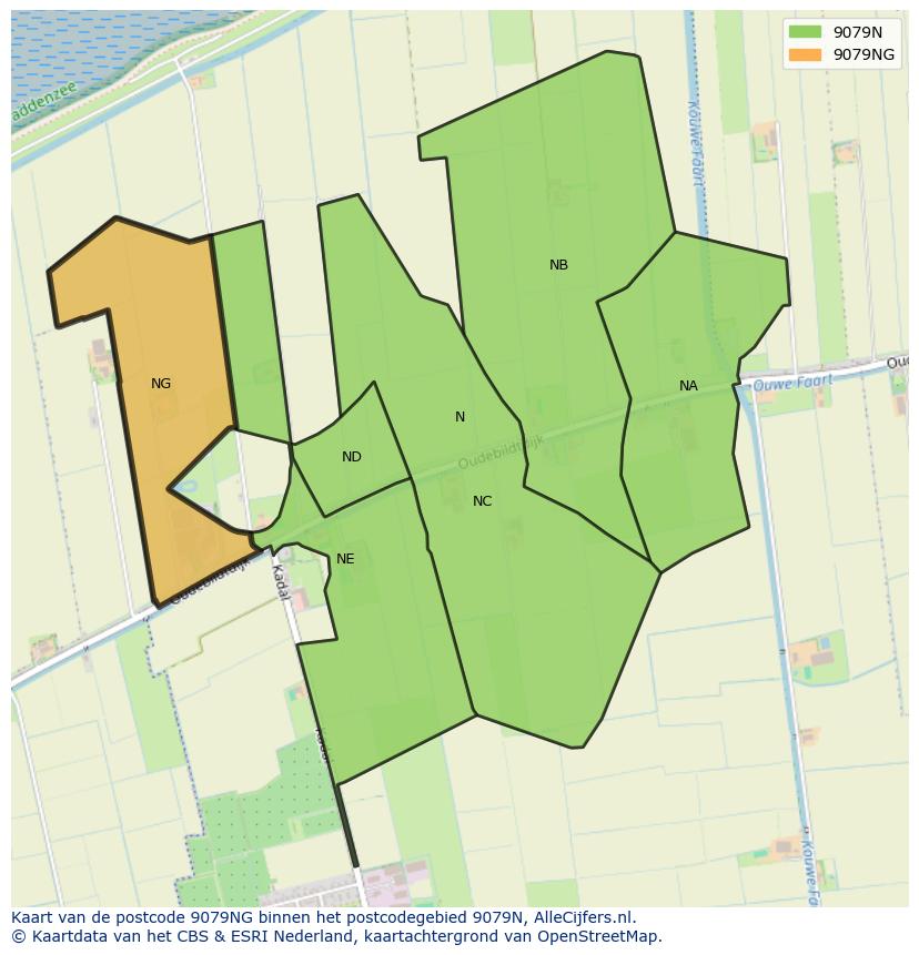 Afbeelding van het postcodegebied 9079 NG op de kaart.