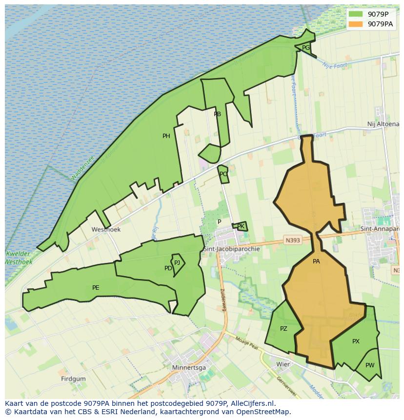 Afbeelding van het postcodegebied 9079 PA op de kaart.