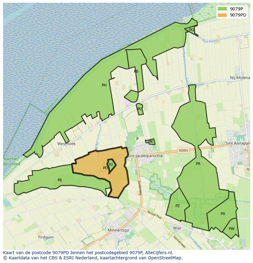 Afbeelding van het postcodegebied 9079 PD op de kaart.
