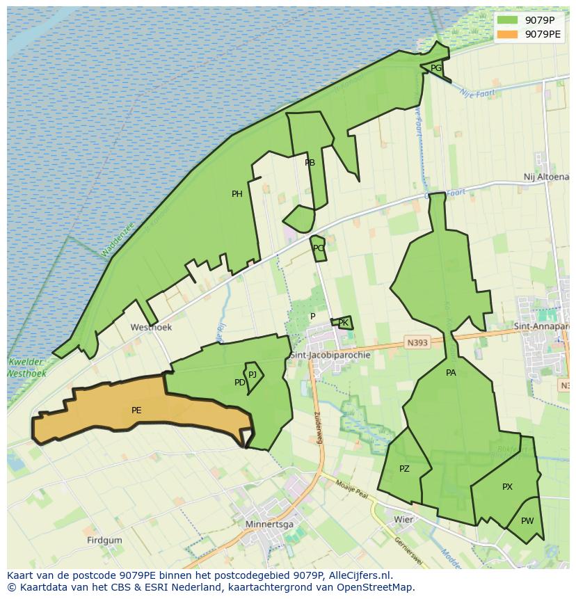 Afbeelding van het postcodegebied 9079 PE op de kaart.