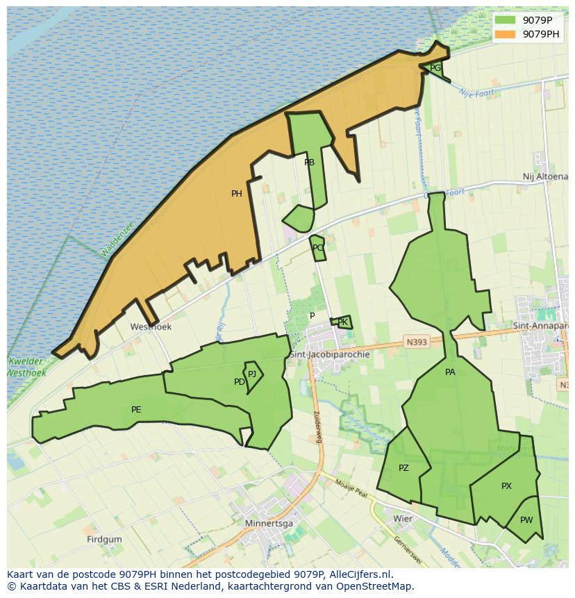 Afbeelding van het postcodegebied 9079 PH op de kaart.