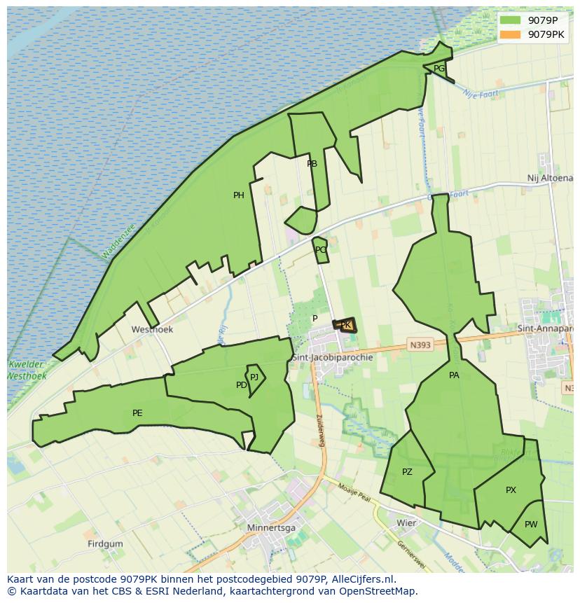 Afbeelding van het postcodegebied 9079 PK op de kaart.