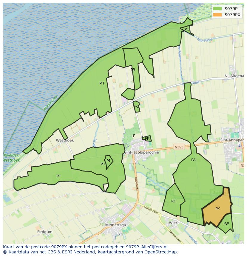 Afbeelding van het postcodegebied 9079 PX op de kaart.