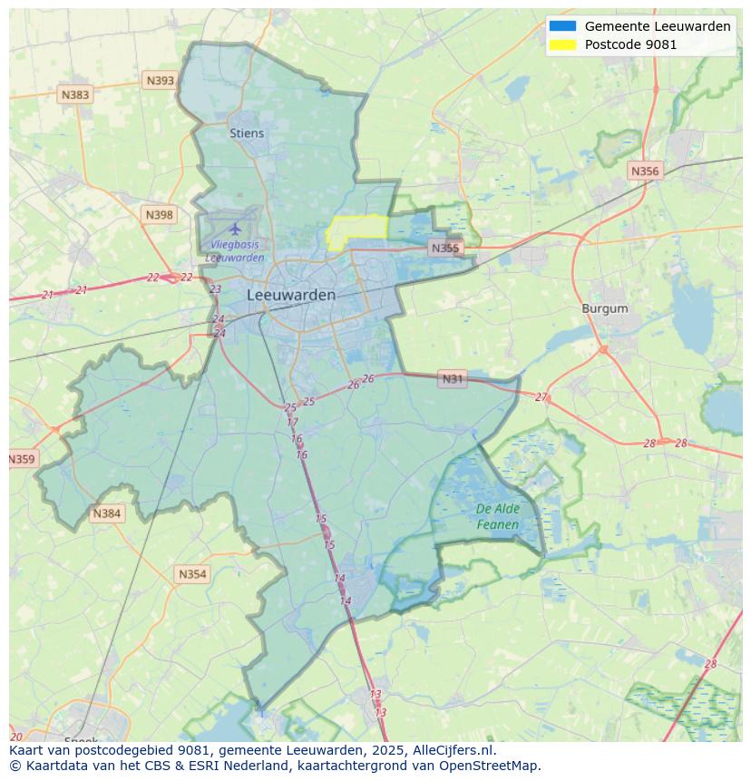 Afbeelding van het postcodegebied 9081 op de kaart.