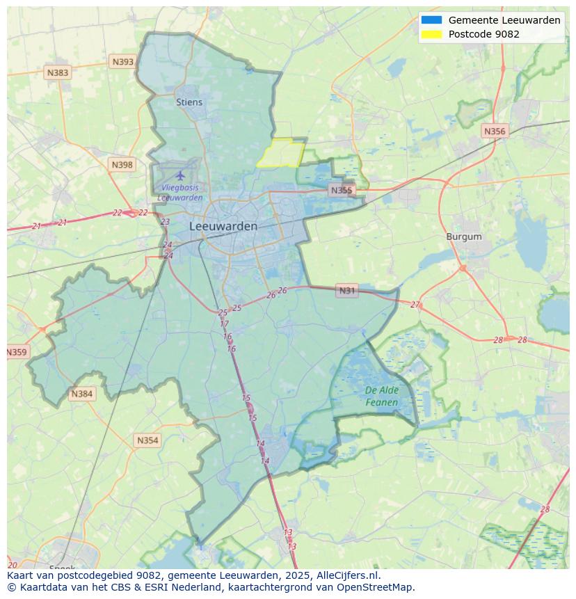 Afbeelding van het postcodegebied 9082 op de kaart.