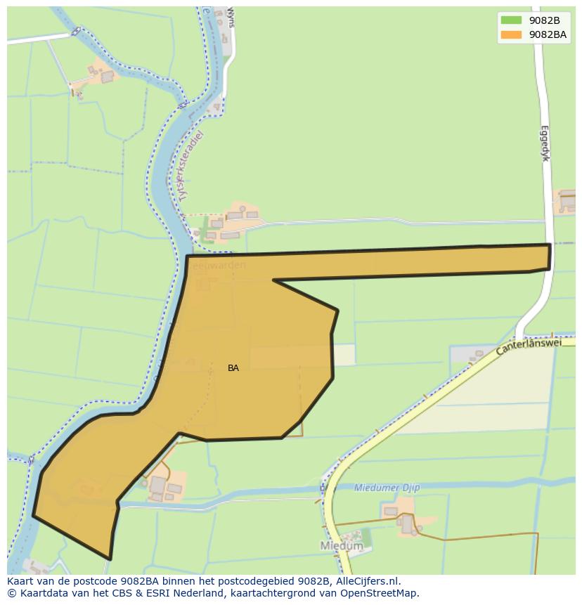Afbeelding van het postcodegebied 9082 BA op de kaart.