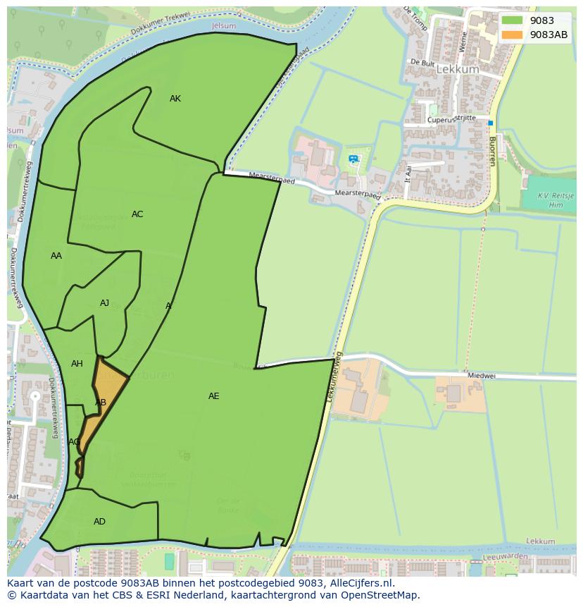 Afbeelding van het postcodegebied 9083 AB op de kaart.