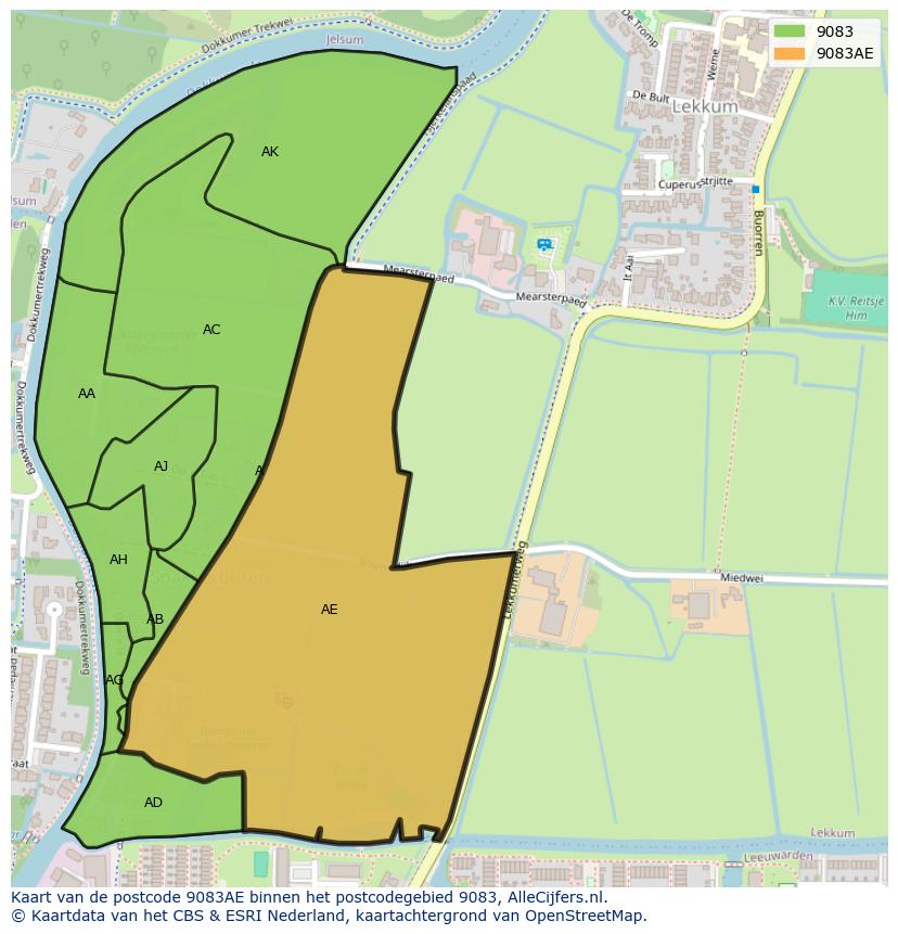 Afbeelding van het postcodegebied 9083 AE op de kaart.