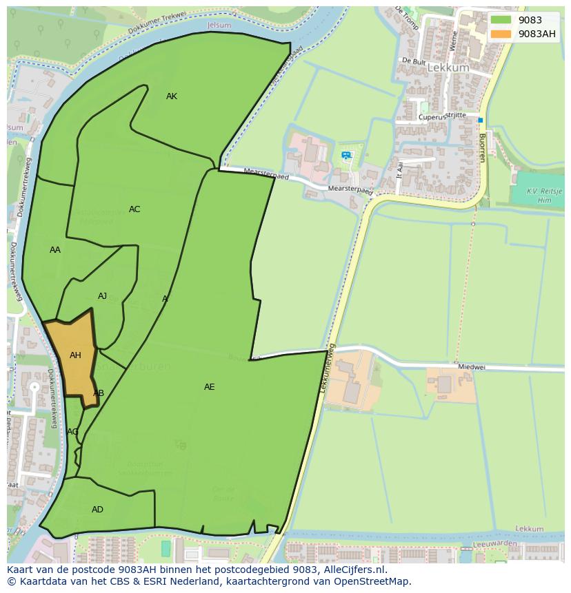 Afbeelding van het postcodegebied 9083 AH op de kaart.
