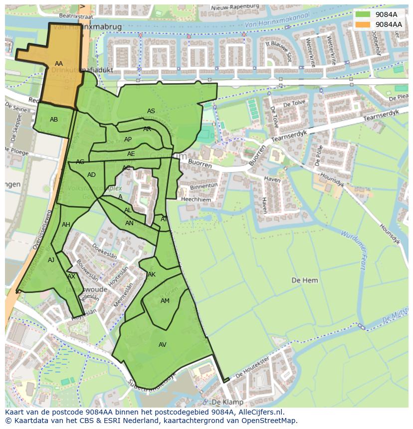 Afbeelding van het postcodegebied 9084 AA op de kaart.