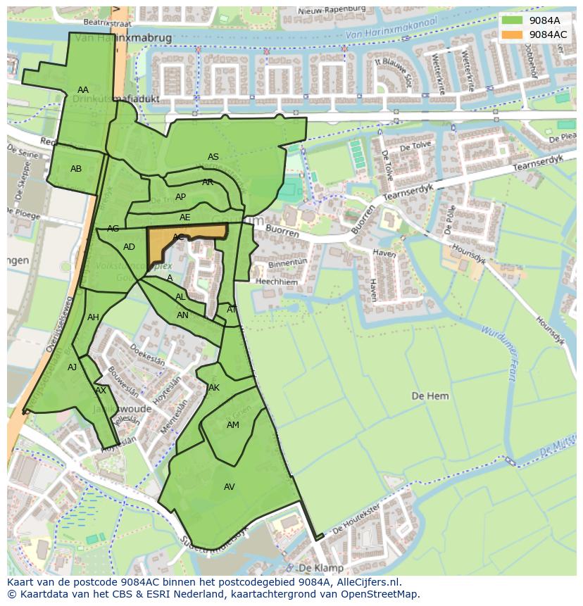 Afbeelding van het postcodegebied 9084 AC op de kaart.