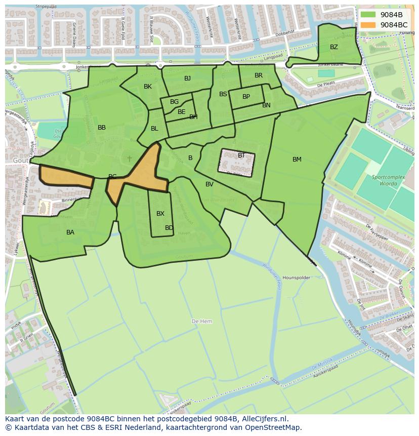 Afbeelding van het postcodegebied 9084 BC op de kaart.