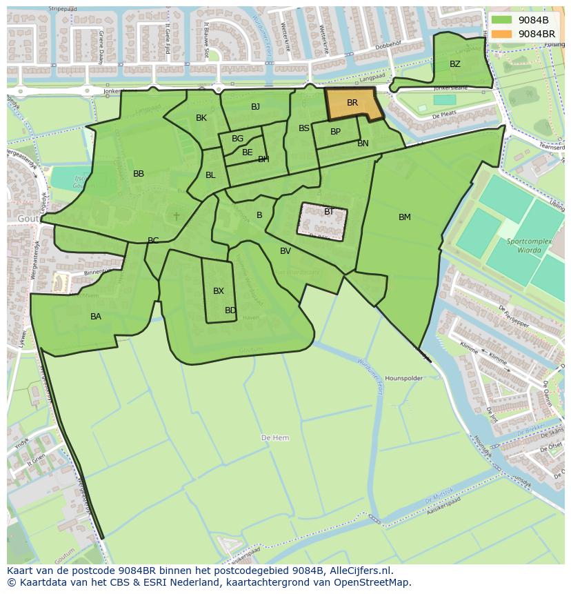 Afbeelding van het postcodegebied 9084 BR op de kaart.