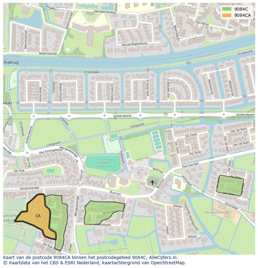 Afbeelding van het postcodegebied 9084 CA op de kaart.