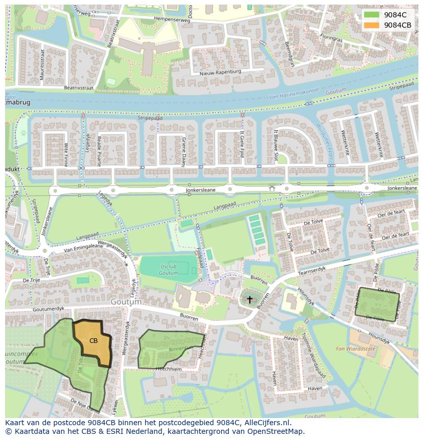 Afbeelding van het postcodegebied 9084 CB op de kaart.