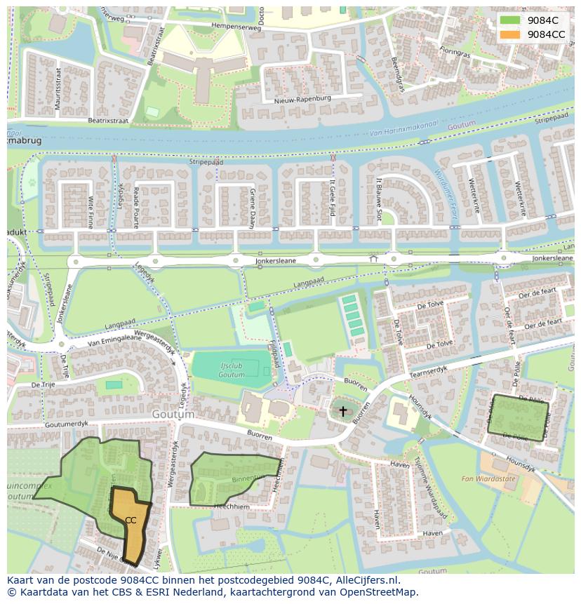 Afbeelding van het postcodegebied 9084 CC op de kaart.
