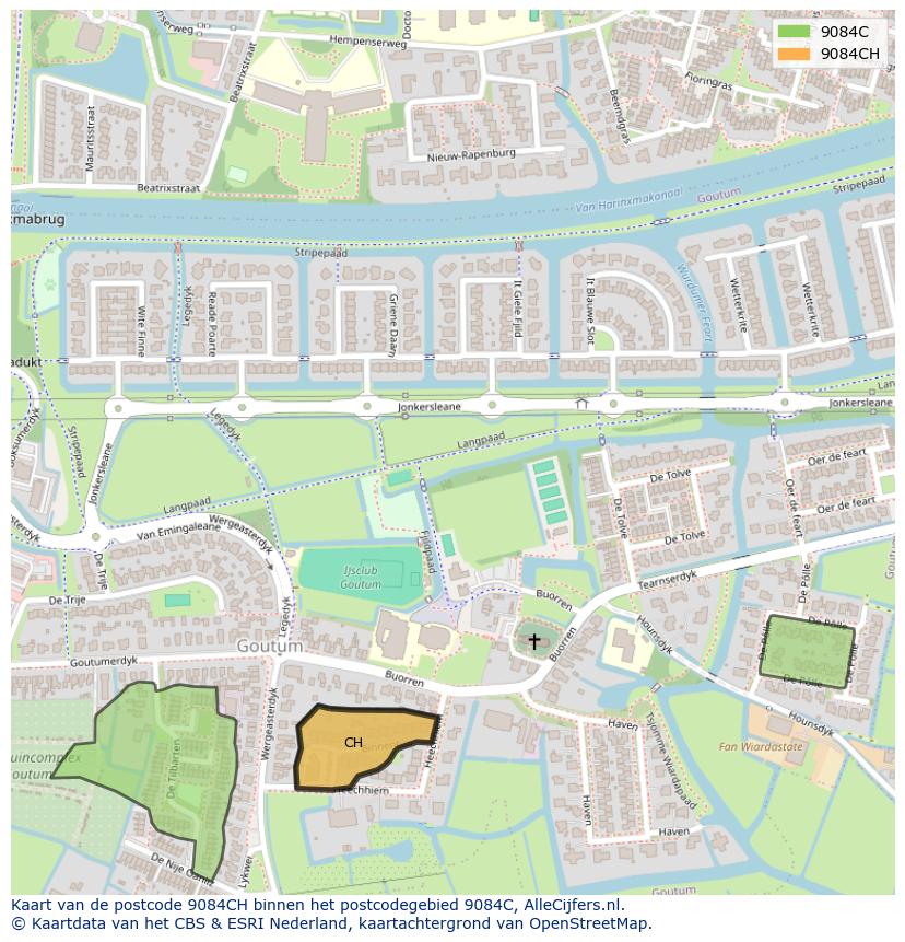 Afbeelding van het postcodegebied 9084 CH op de kaart.