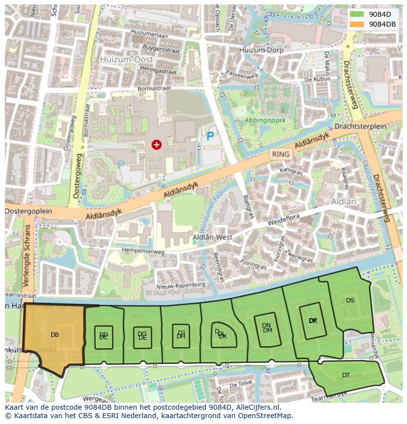 Afbeelding van het postcodegebied 9084 DB op de kaart.