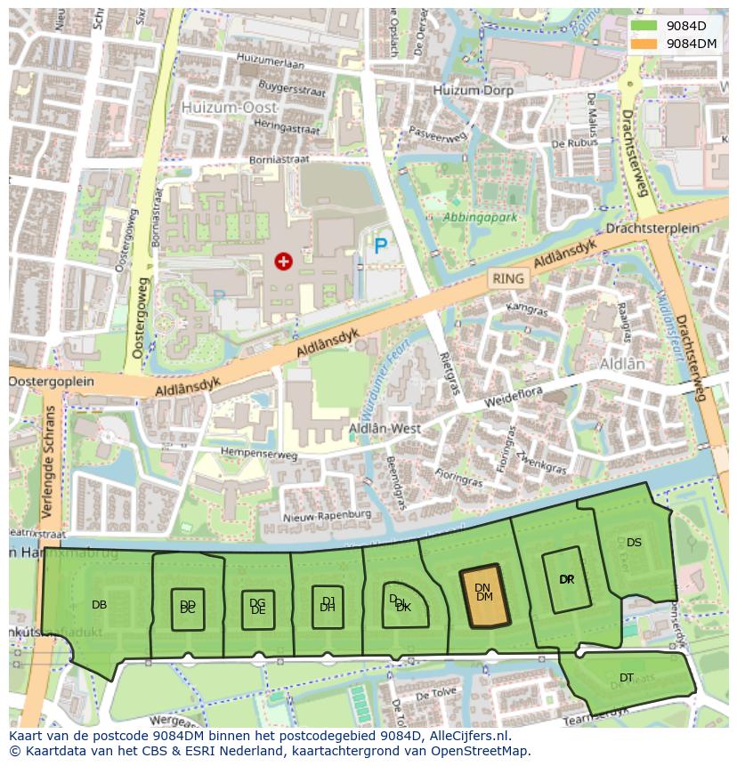 Afbeelding van het postcodegebied 9084 DM op de kaart.