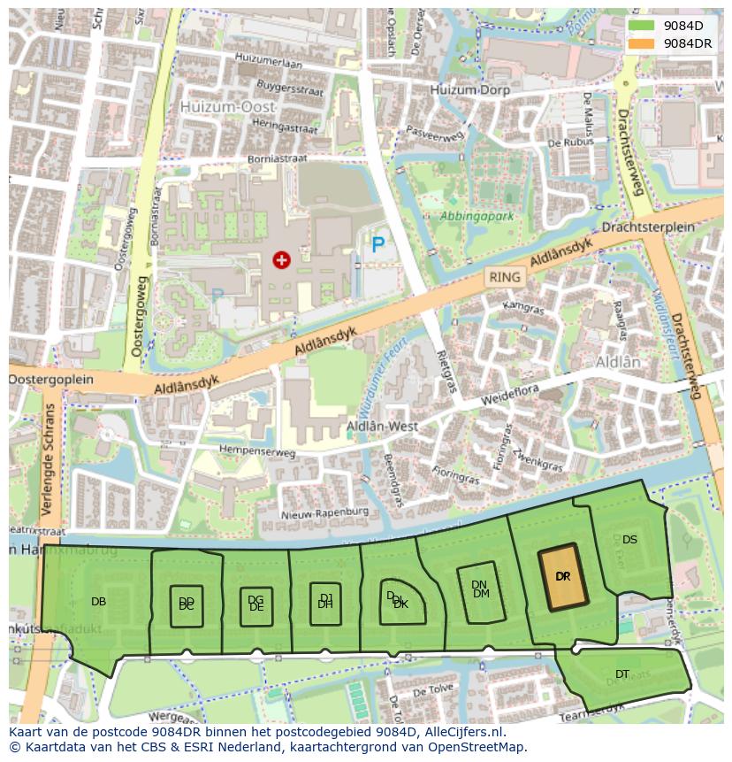 Afbeelding van het postcodegebied 9084 DR op de kaart.