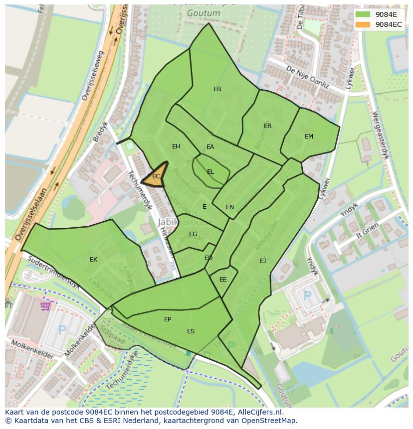 Afbeelding van het postcodegebied 9084 EC op de kaart.